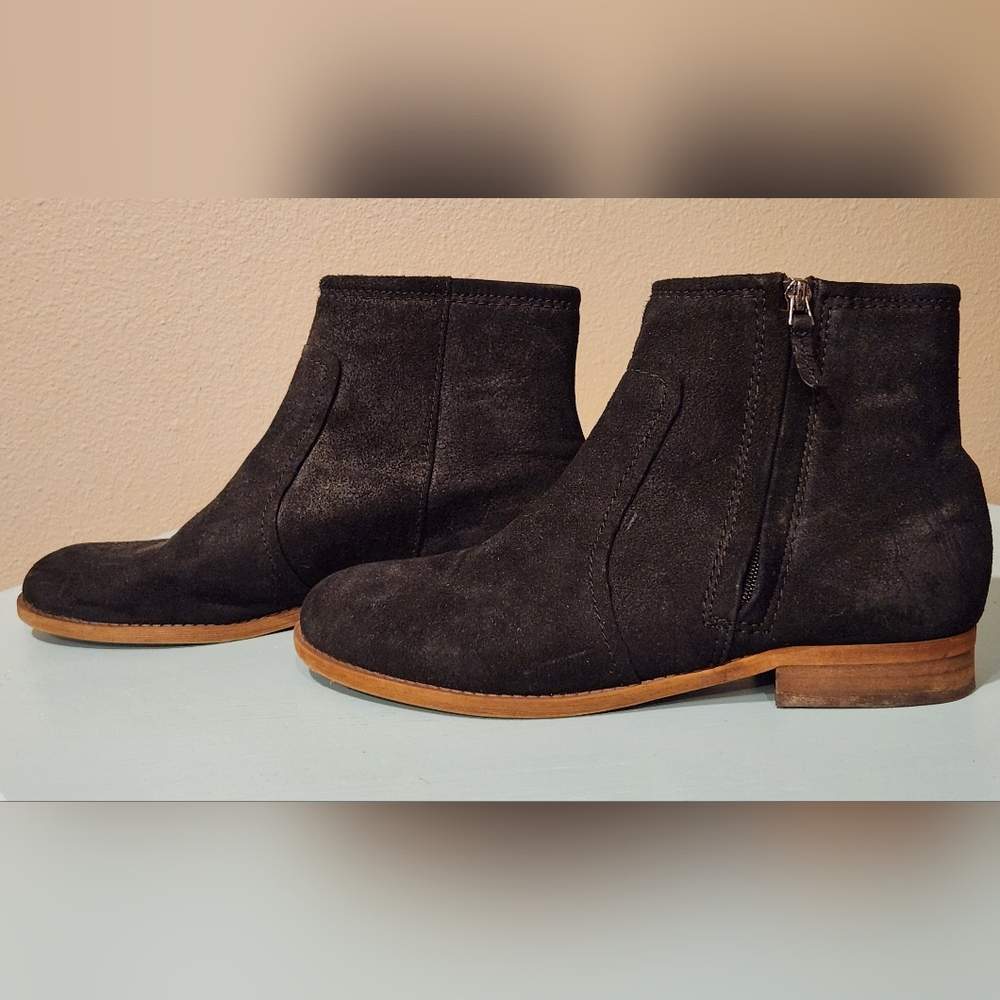 Franco Sarto Kelvin Black Suede Zipper Ankle Boots Womens 9.5